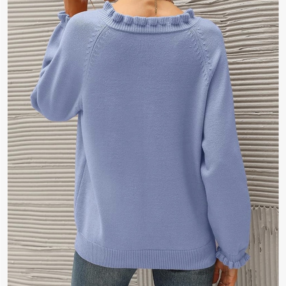 Adorable Long Sleeve Button Down Ruffle Sweater - Picture 3 of 5